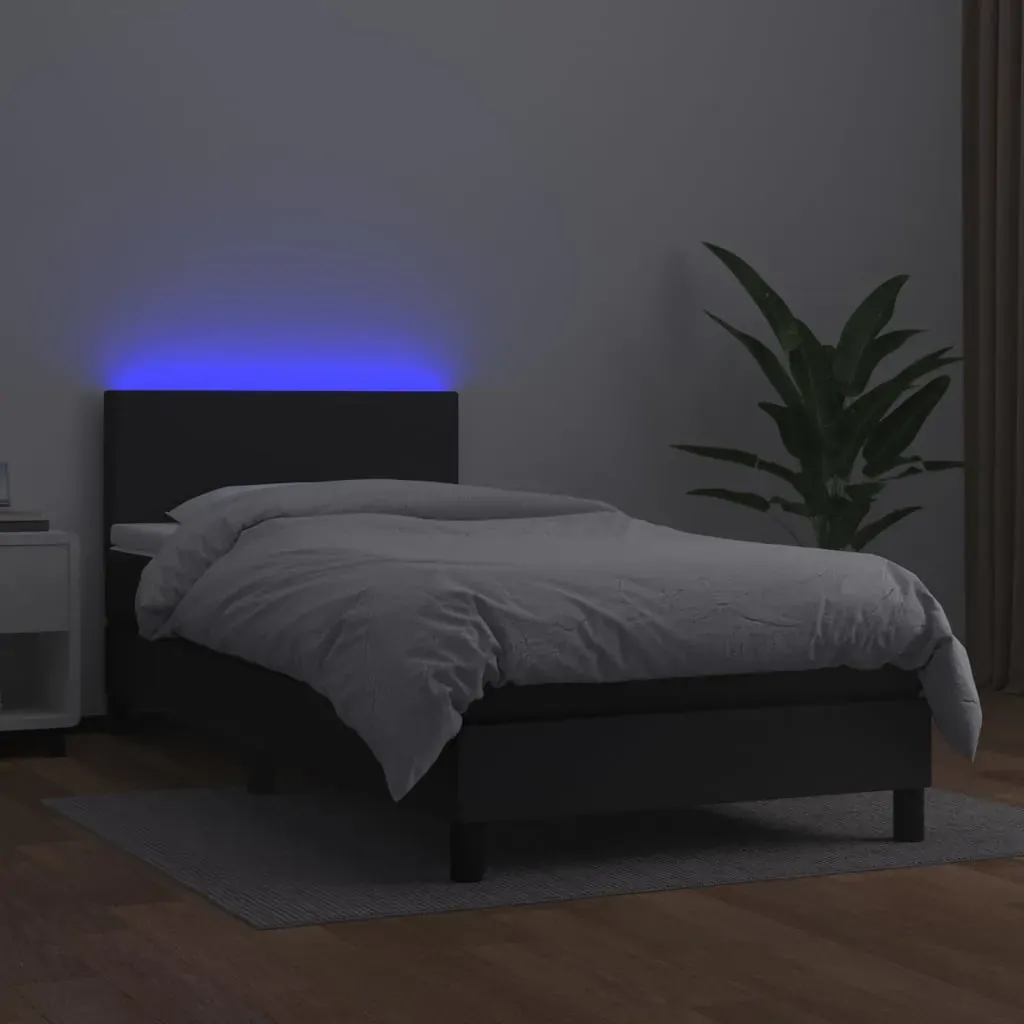 Box Spring Bed with Mattress & LED Black 100x200cm Faux Leather Price