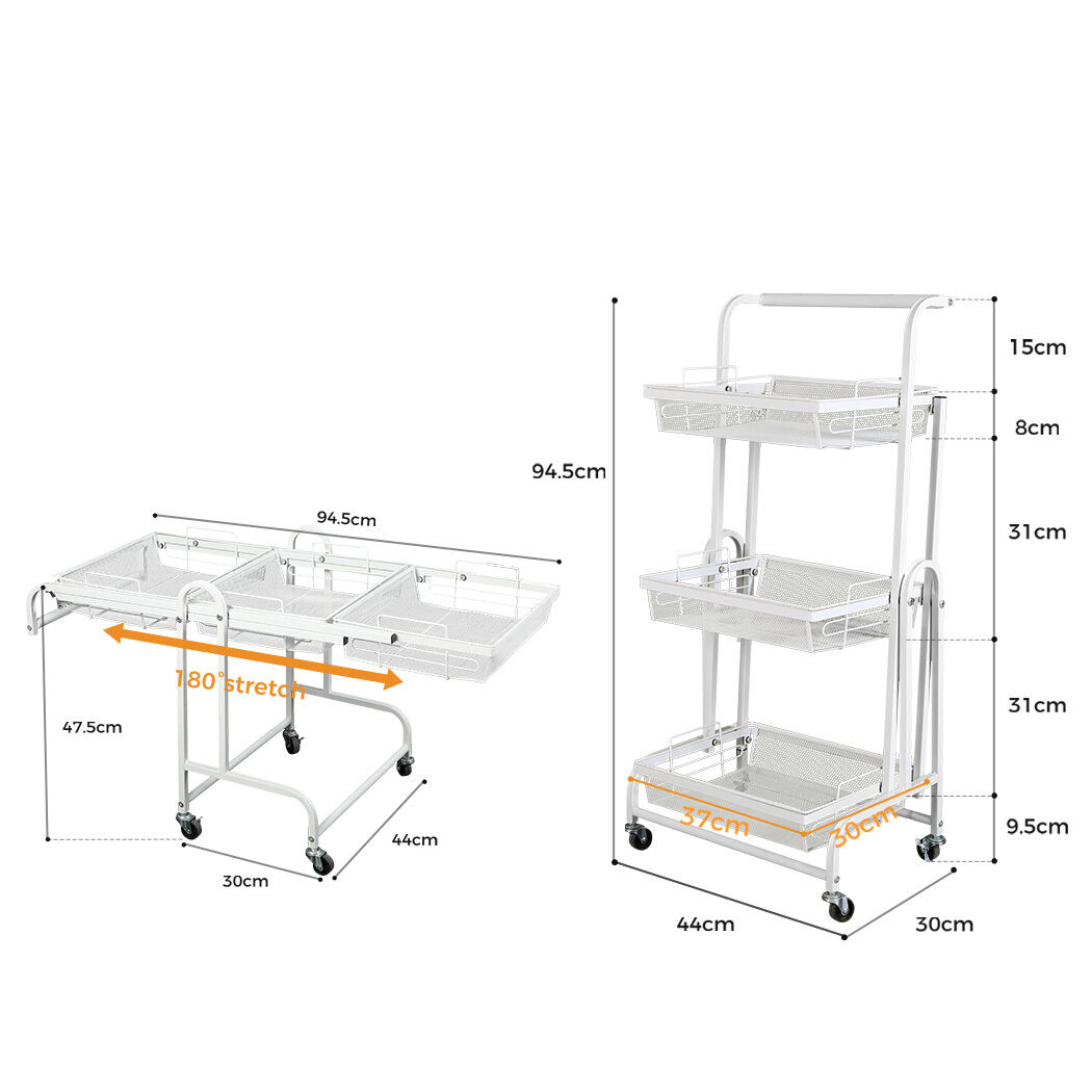 3 Tier Kitchen Trolley Cart Swivel White Colour Price