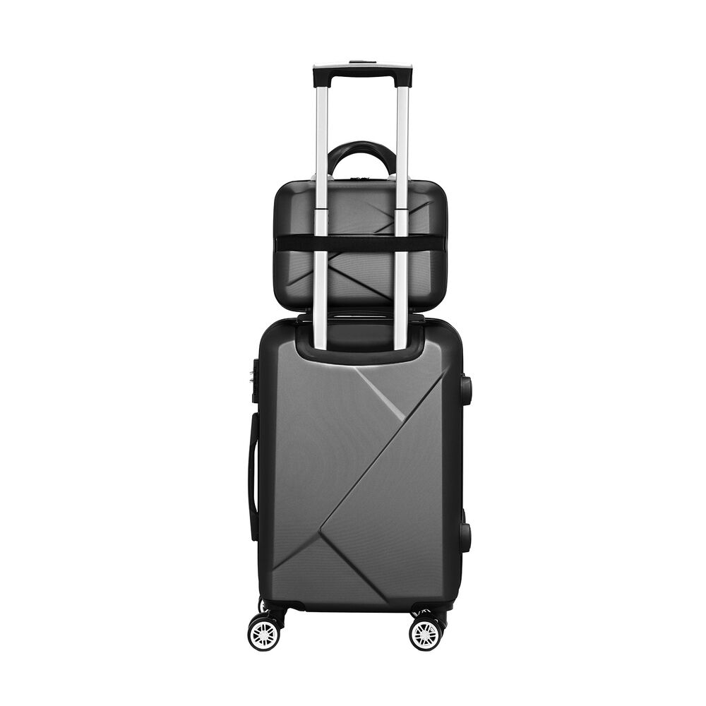Wanderlite 2pc Luggage 12" 20" Trolley Travel Suitcase Storage Carry On TSA Lock Black Price