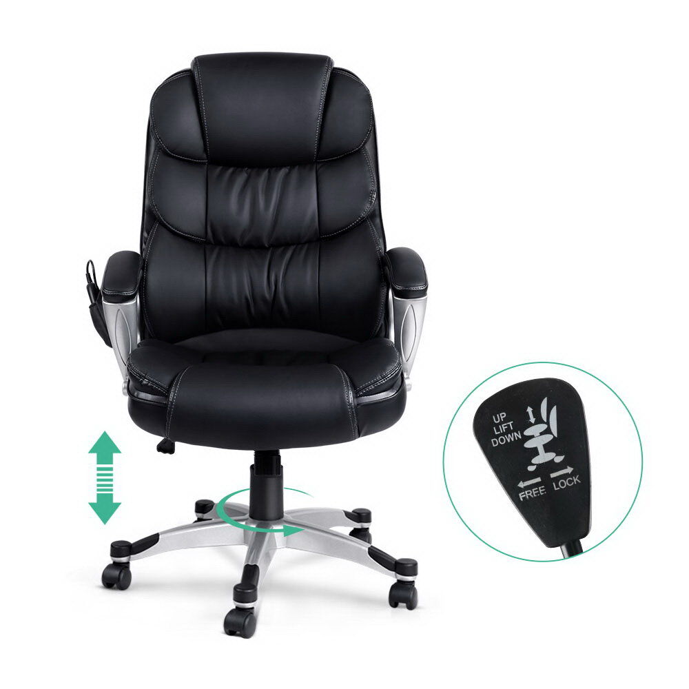 8 Point Massage Office Chair Heated Seat PU Black Price