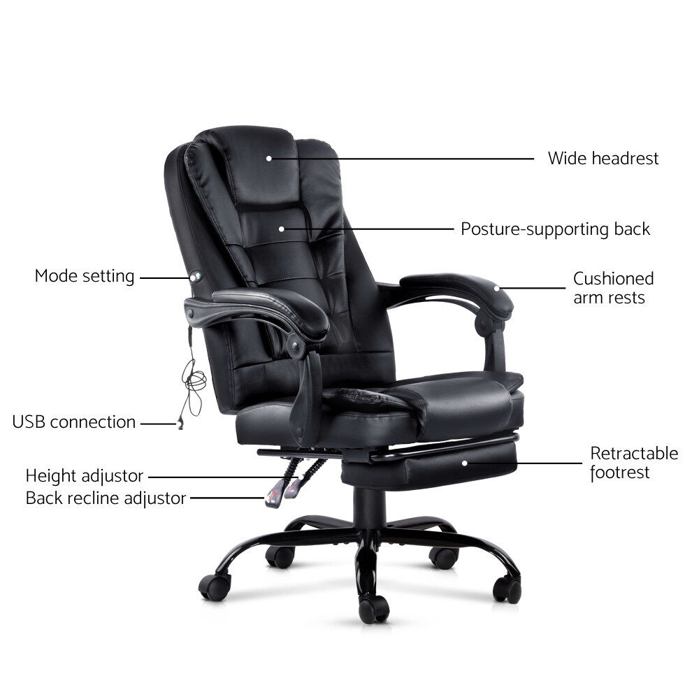 2 Point Massage Office Chair PU Leather Footrest Black Price