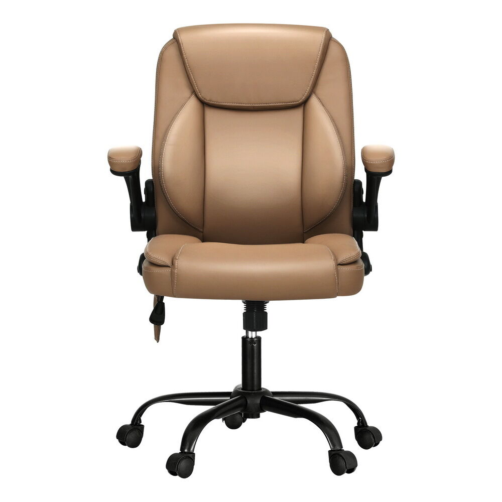 2 Point Massage Office Chair Leather Mid Back Espresso Price