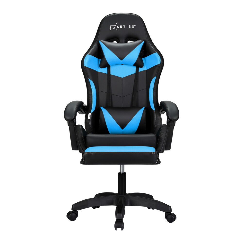 6 Point Massage Gaming Office Chair 7 LED Footrest Cyan Blue Price