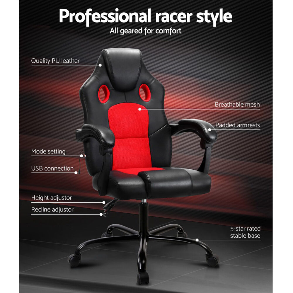2 Point Massage Gaming Office Chair PU Leather Red Price