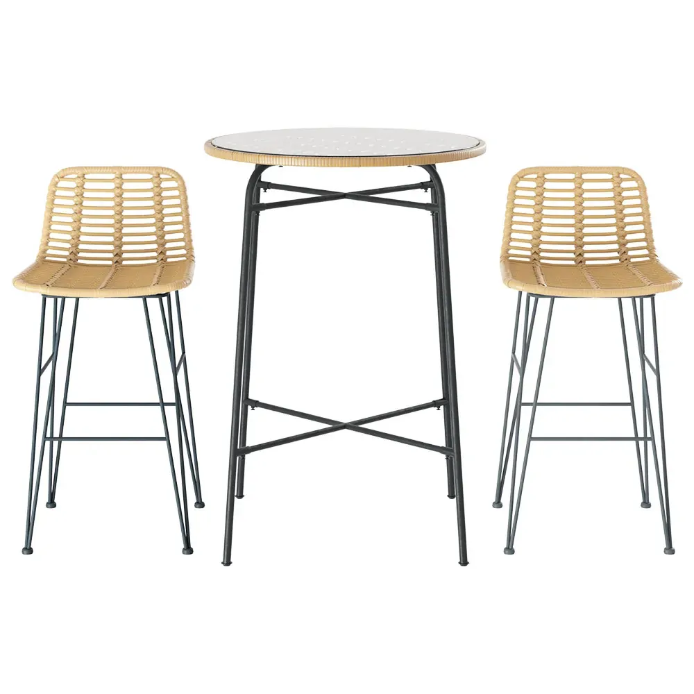 3-Piece Outdoor Bar Set Wicker Table Chairs Patio Bistro Price