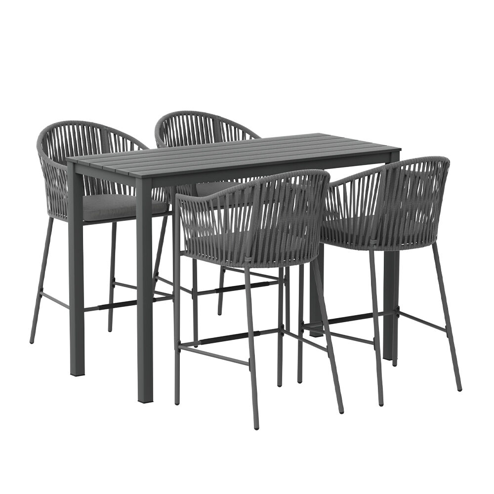 5-Piece Outdoor Bar Set Dining Table Rope Chair Patio Bistro Set Price