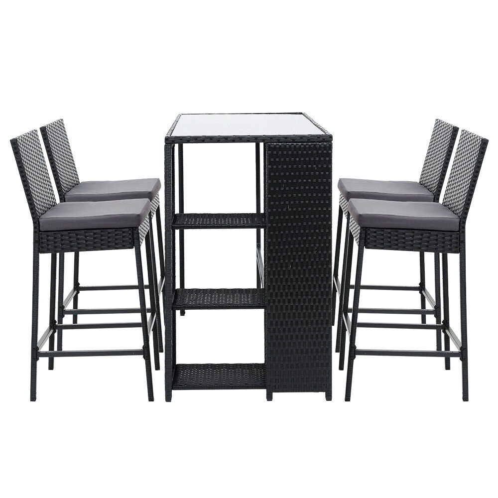5-Piece Outdoor Bar Set Patio Dining Chairs Wicker Table Stools Price