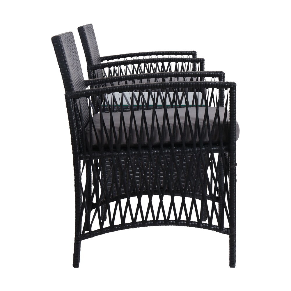 3PC Outdoor Bistro Set Patio Furniture Wicker Dining Chairs Table Cushion Black Price