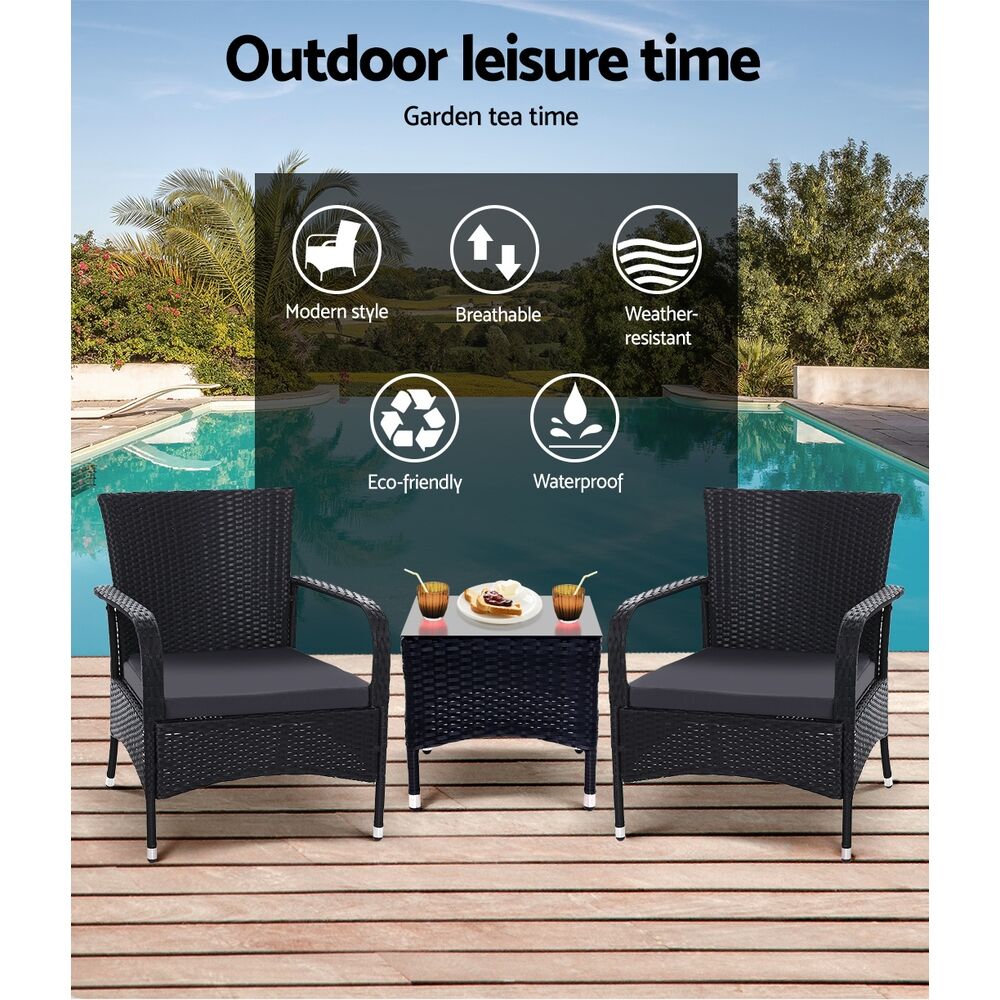 3PC Outdoor Bistro Set Patio Furniture Wicker Setting Chairs Table Luca Price