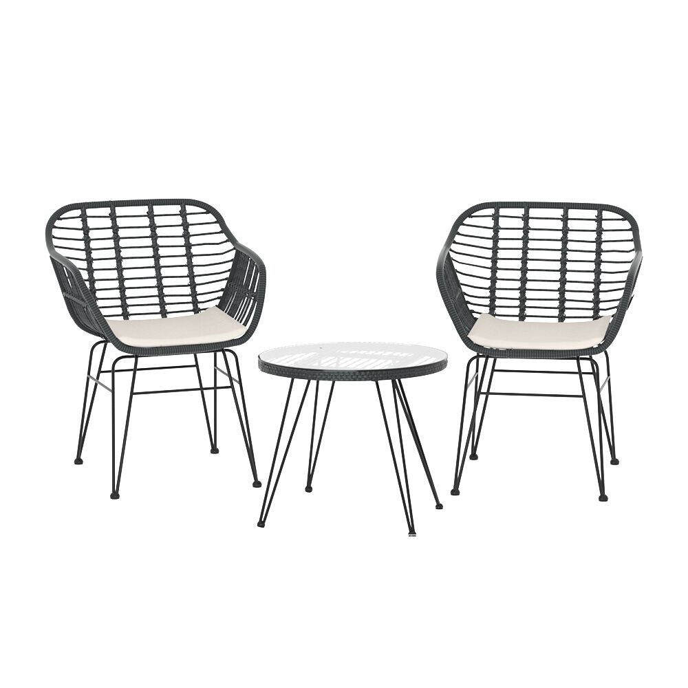 3PC Outdoor Furniture Bistro Set Lounge Setting Table Chairs Cushion Patio Grey Price