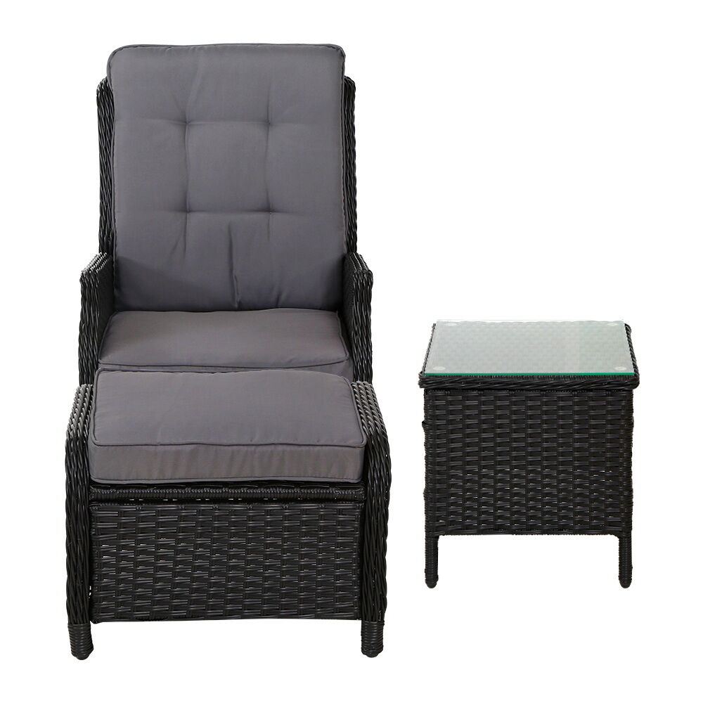 5PC Recliner Chairs Table Sun lounge Wicker Outdoor Furniture Adjustable Black Price