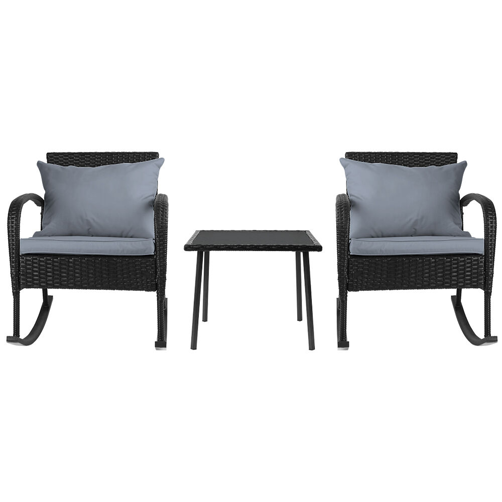 3PC Rocking Chair Table Wicker Outdoor Furniture Patio Bistro Set Black Price