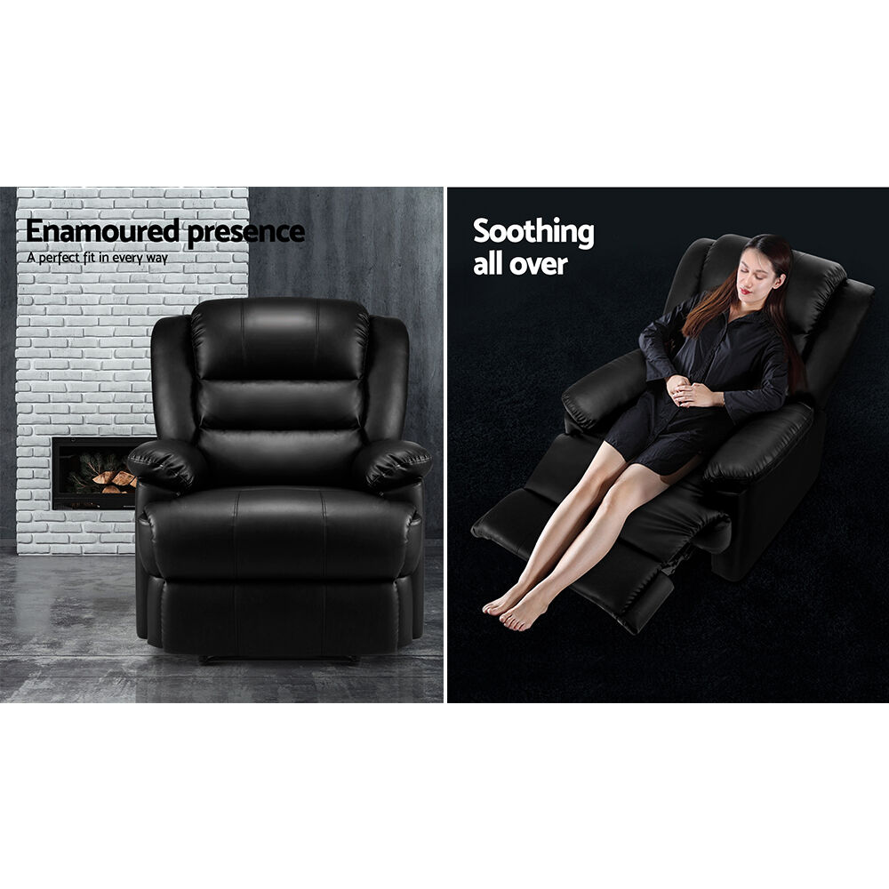 Recliner Chair Leather Black Cissy Price