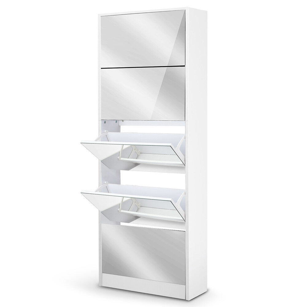 5 Drawer Mirrored Wooden Shoe Cabinet - White Price