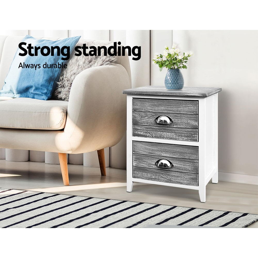 Bedside Table 2 Drawers Vintage X2 - THYME Grey Price