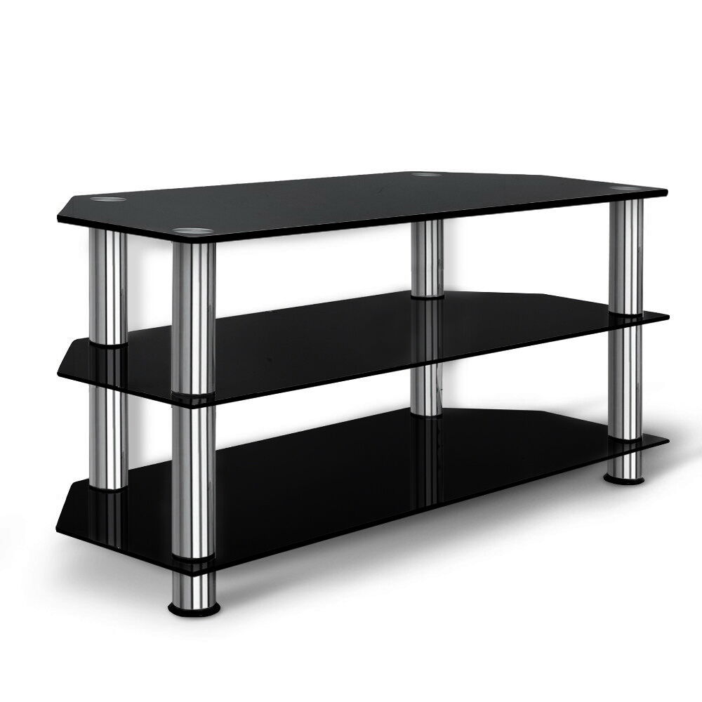 TV Stand 3 Tiers Storage Shelf Rack Tempered Glass Entertainment Unit Price