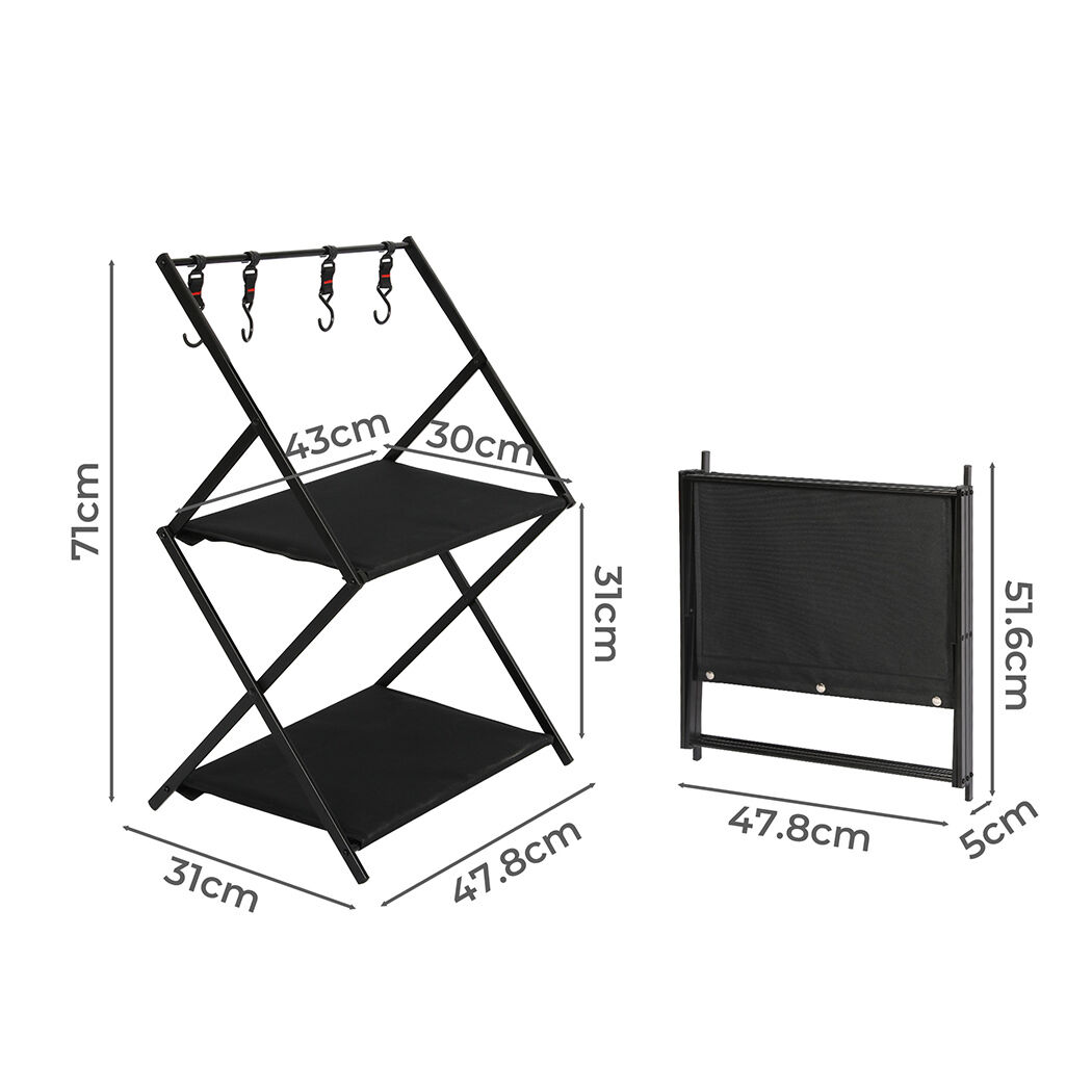 Foldable Camping Storage Shelves 2 Layer with Hooks Black Price