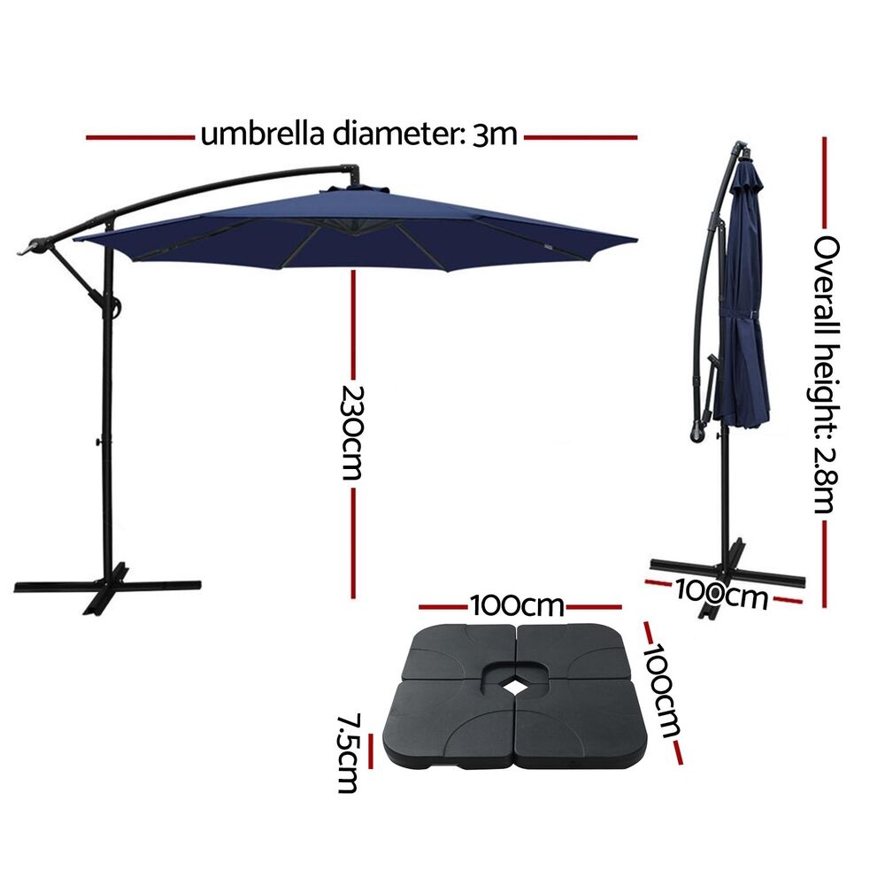 3m Umbrella w/Base Outdoor Cantilever Beach Garden Patio Parasol Navy Price