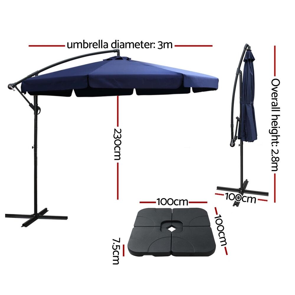 3m Outdoor Umbrella w/Base Cantilever Garden Beach Patio Navy Price