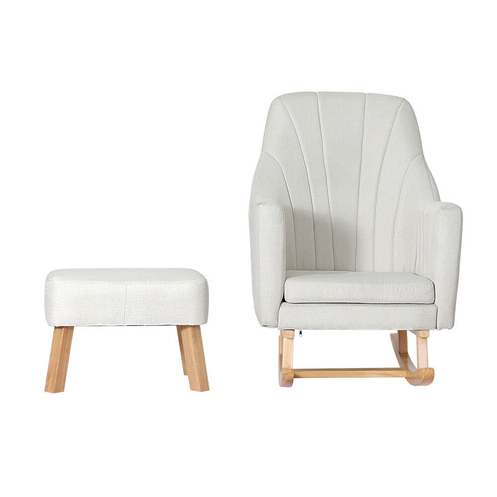 Rocking Chair Armchair Linen Fabric Beige Jonah Price