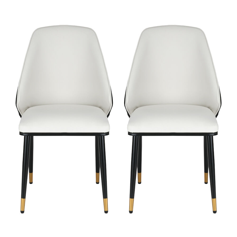 Dining Chairs Set of 2 Leather Seat Beige and Black Price