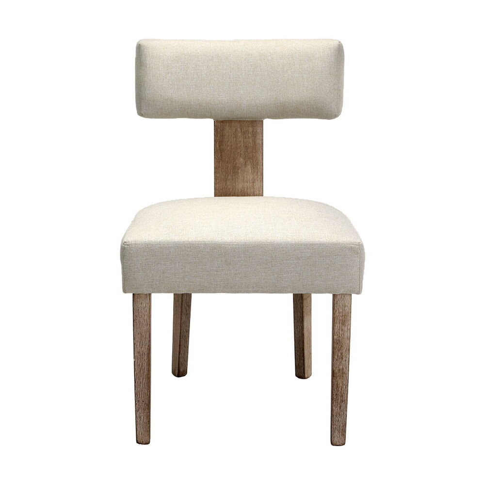 Dining Chairs Set of 2 Linen Fabric Wooden Beige Price