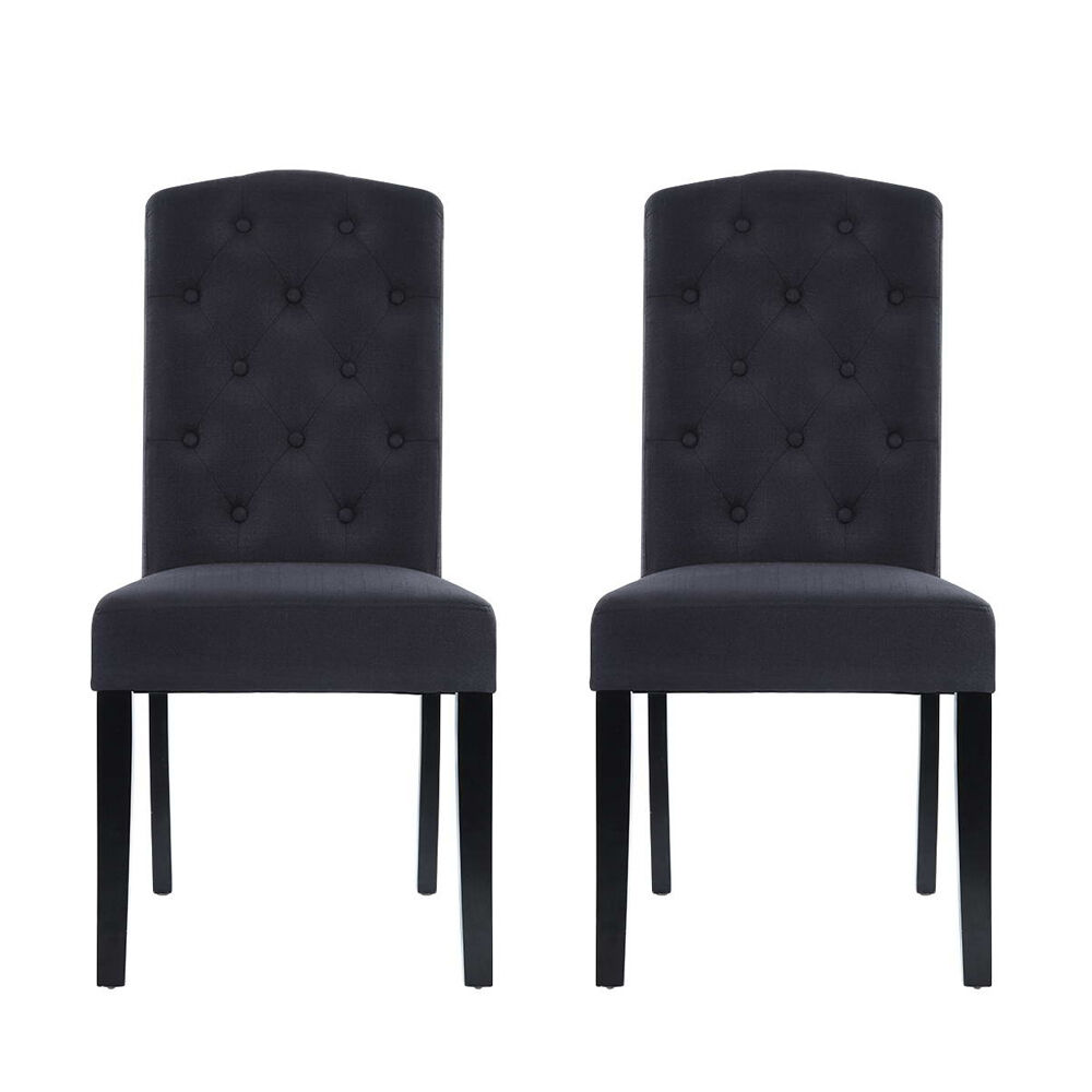 Dining Chairs Set of 2 Linen Parsons Chair Dark Grey Price