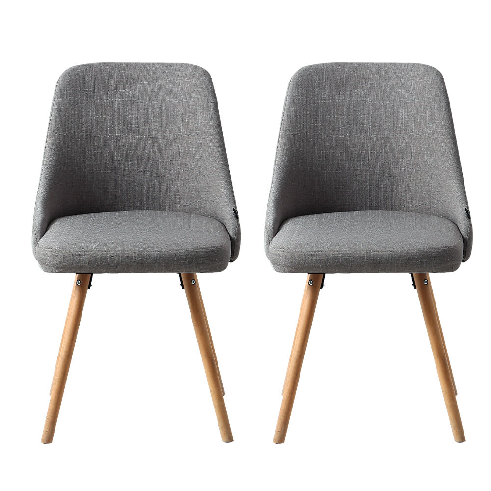 Dining Chairs Set of 2 Fabric Wooden Grey Price
