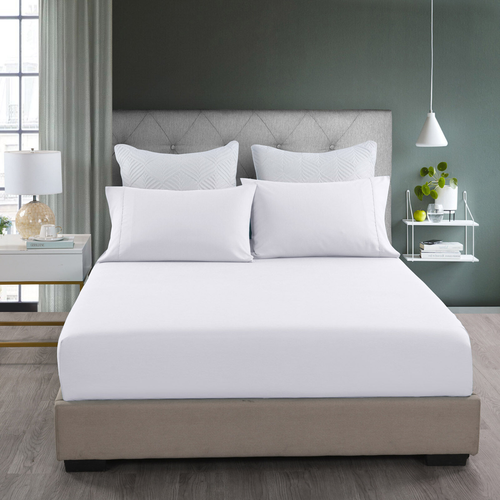 2000TC 3 Piece Fitted Sheet and Pillowcase Set Bamboo Cooling - King - White Price