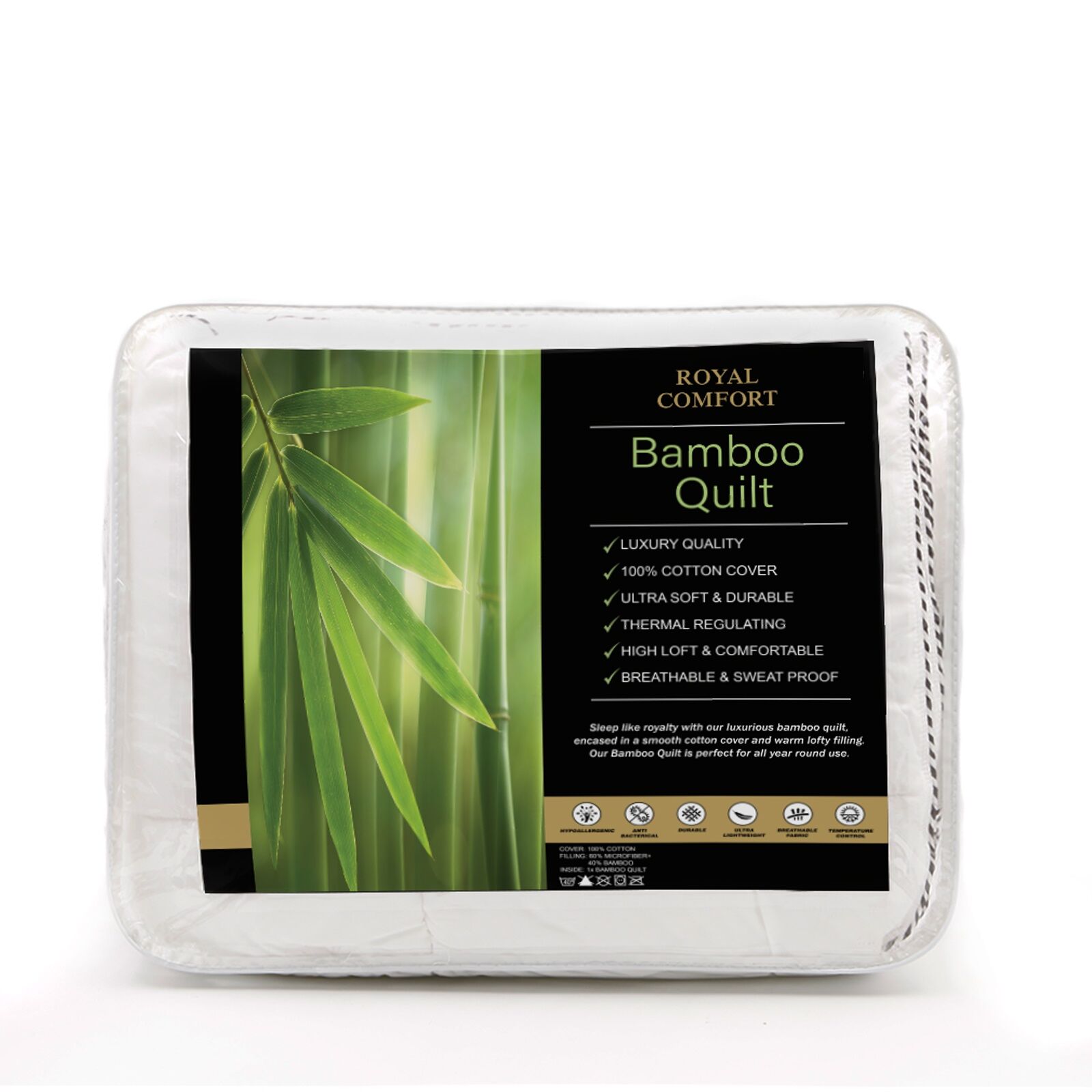 Royal Comfort Bamboo Blend Quilt 250GSM Luxury Duvet 100% Cotton Cover - Single - White Price