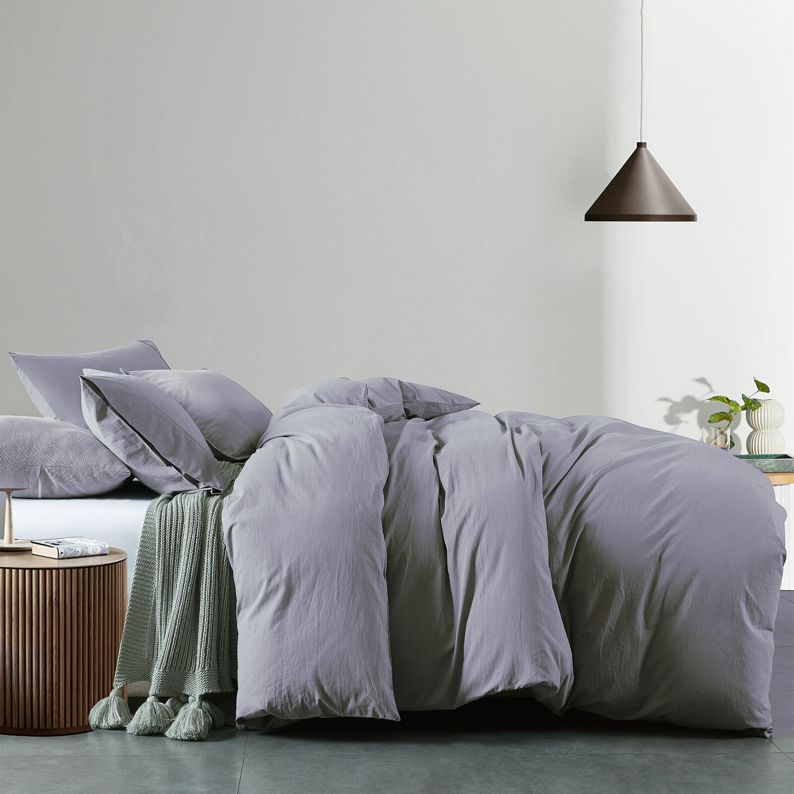 Royal Comfort Vintage Washed 100% Cotton Quilt Cover Set Bedding Ultra Soft - Double - Grey Price