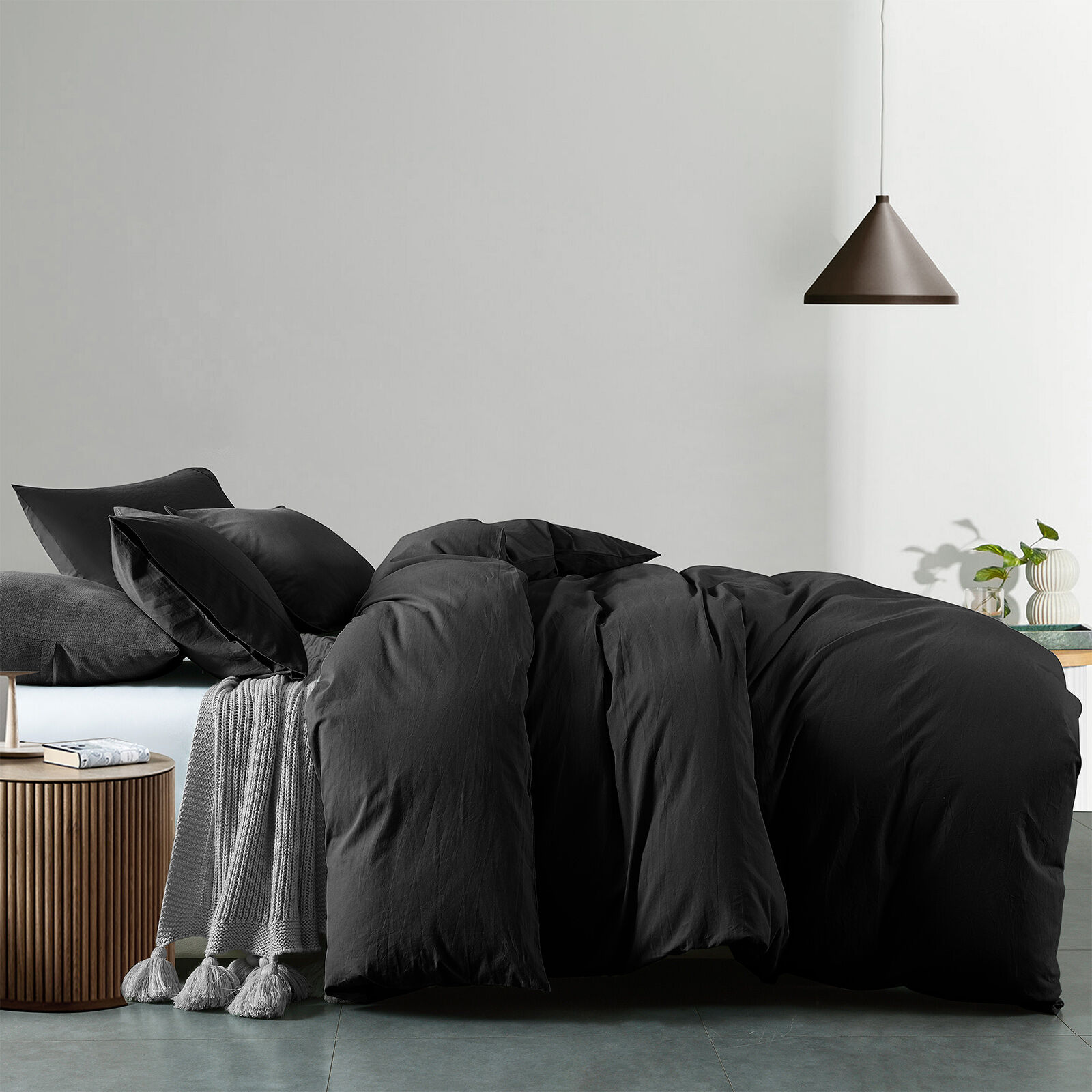 Royal Comfort Vintage Washed 100% Cotton Quilt Cover Set Bedding Ultra Soft - Double - Charcoal Price