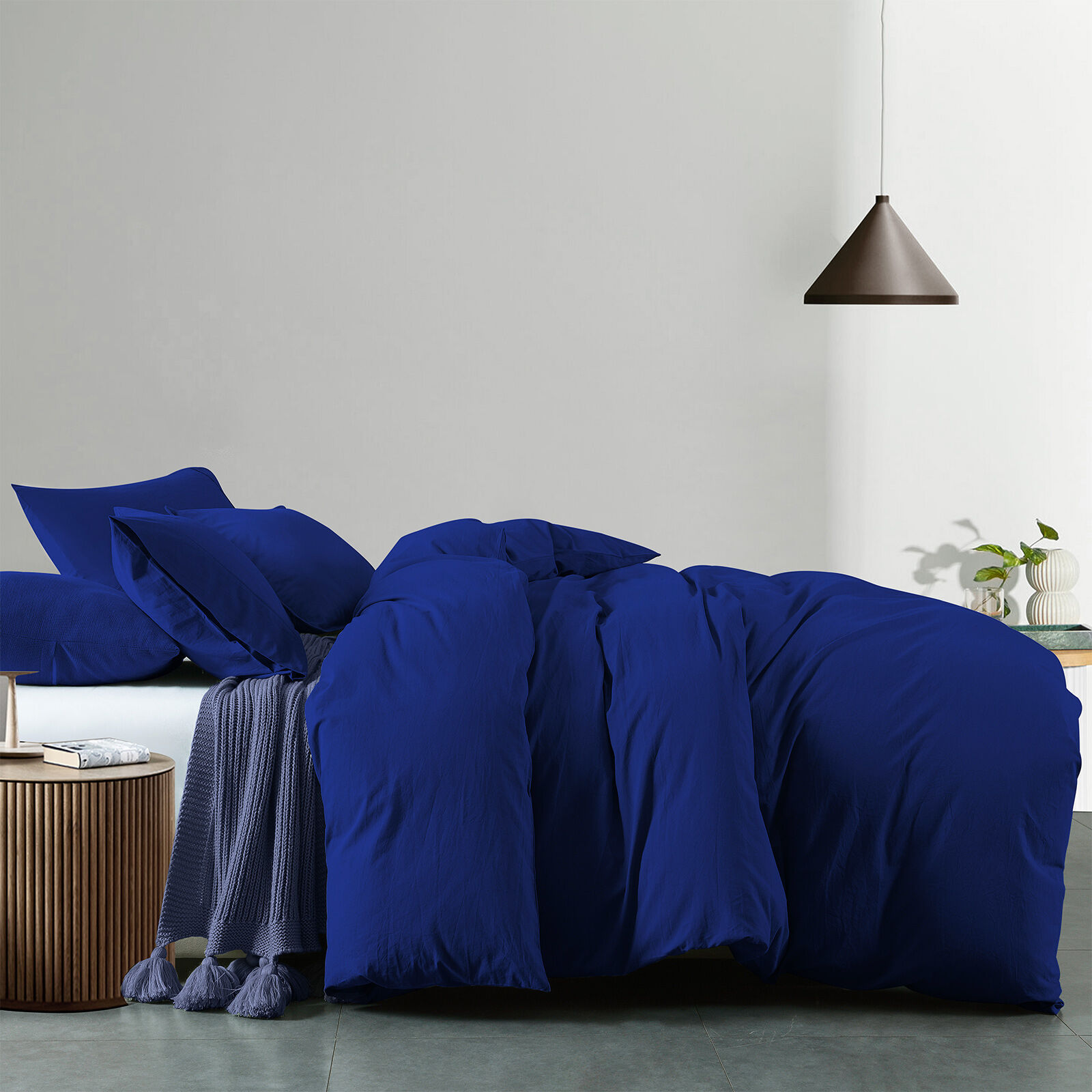 Royal Comfort Vintage Washed 100% Cotton Quilt Cover Set Bedding Ultra Soft - Double - Royal Blue Price