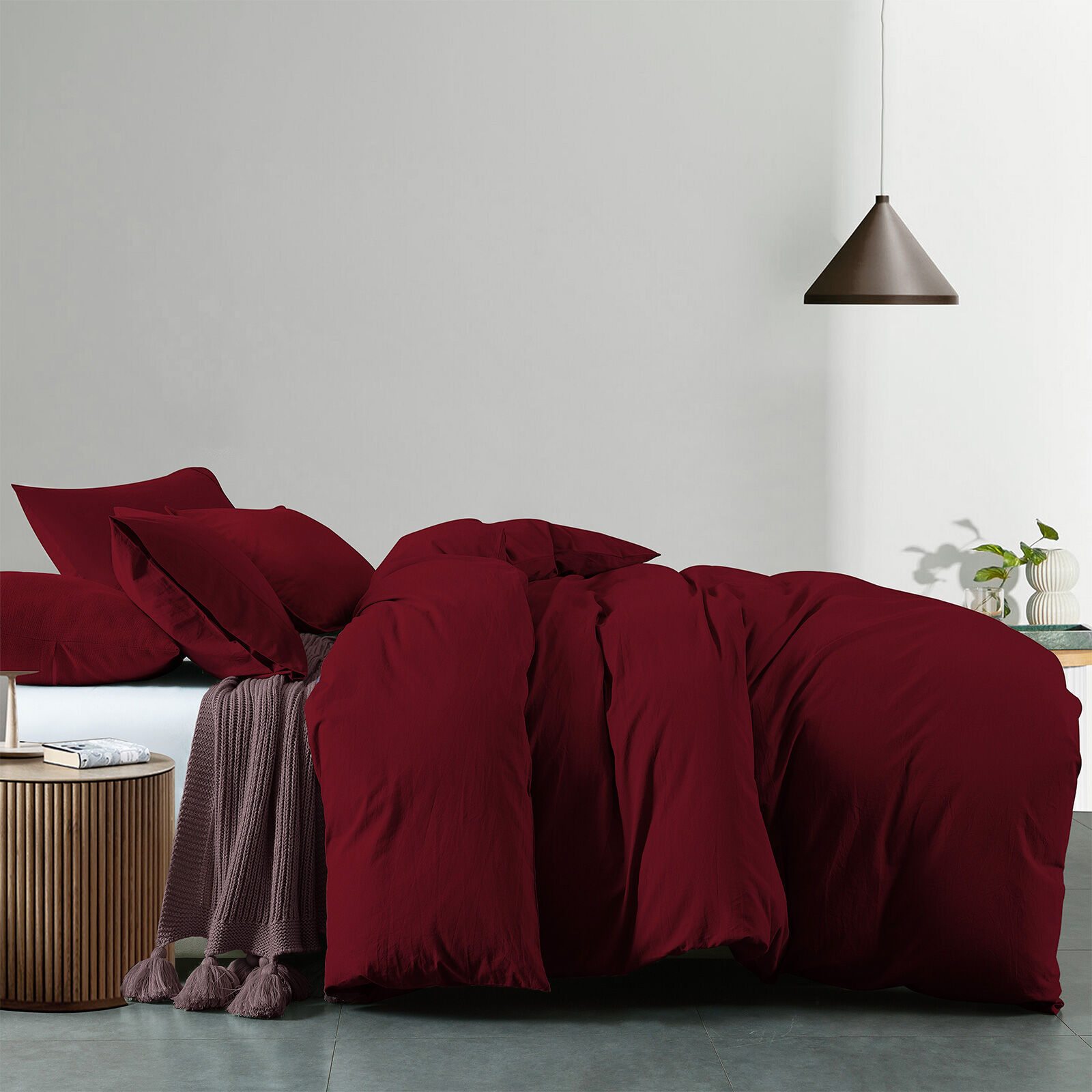 Royal Comfort Vintage Washed 100% Cotton Quilt Cover Set Bedding Ultra Soft - Double - Mulled Wine Price