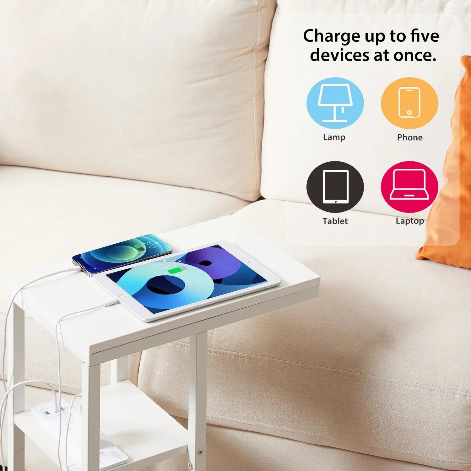 Bedside Table with Power - Chic Look, White Price