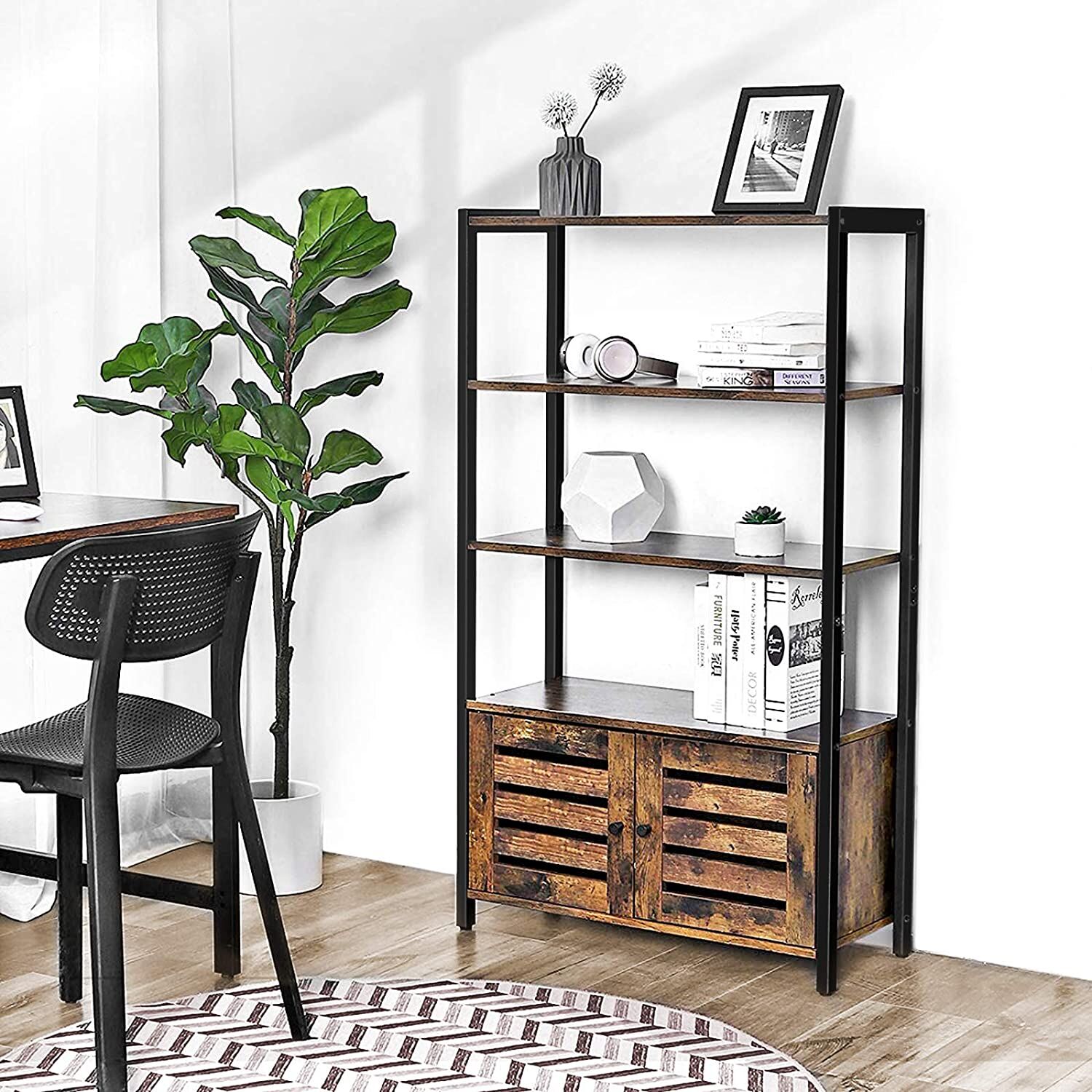 Floor-Standing Storage Cabinet and Cupboard with 2 Louvred Doors and 3 Shelves, Rustic Brown Price