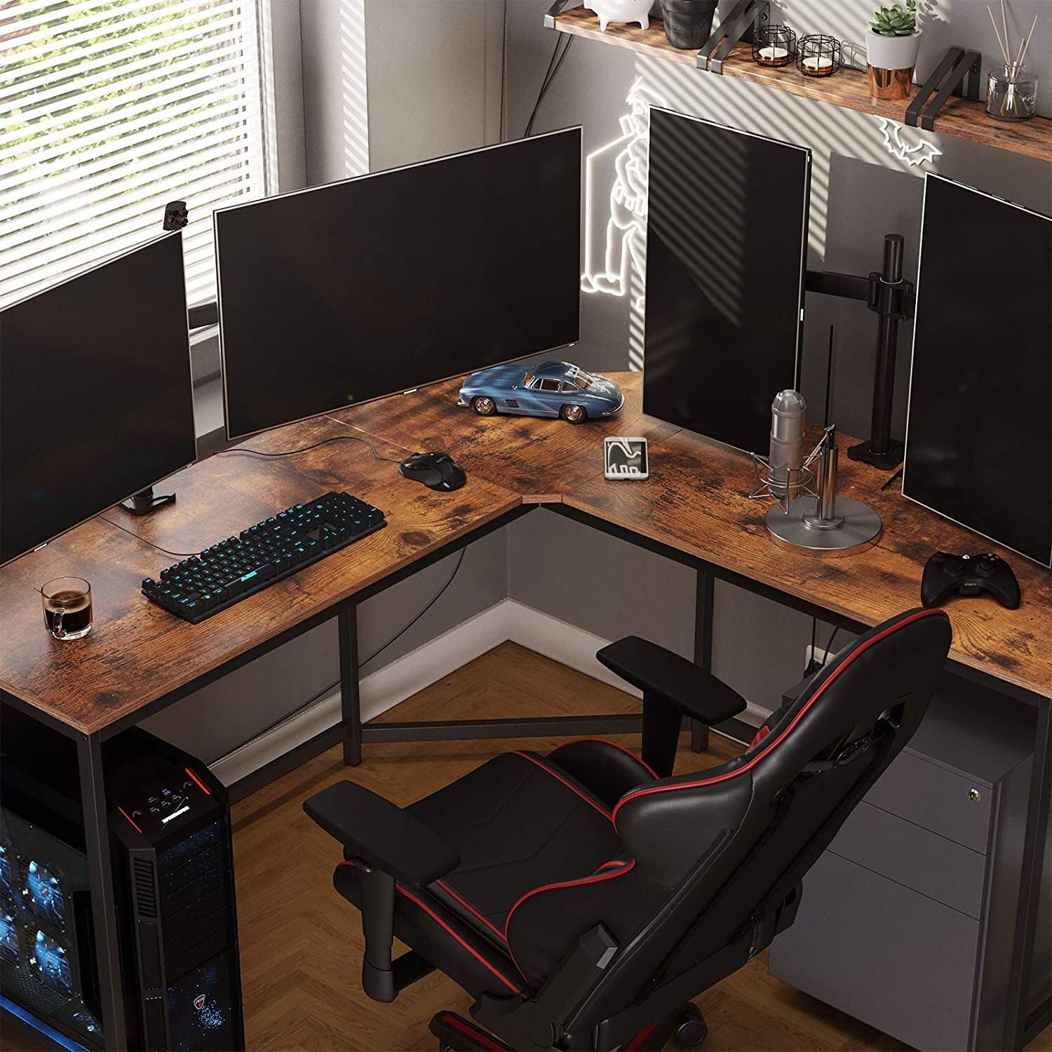 L-Shaped Computer Desk, Rustic Brown and Black Price