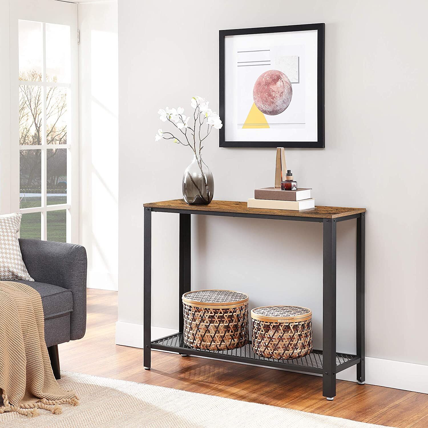 Console Table Metal Frame Rustic Brown Price