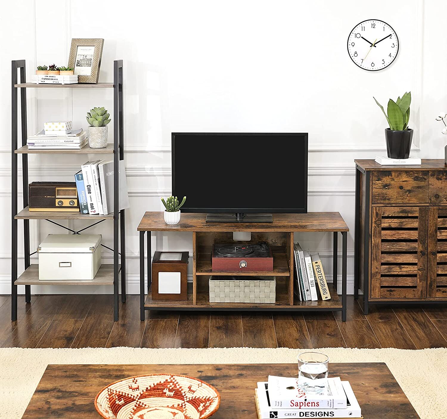 Hudson TV Console Unit with Open Storage Rustic Brown and Black Industrial Price