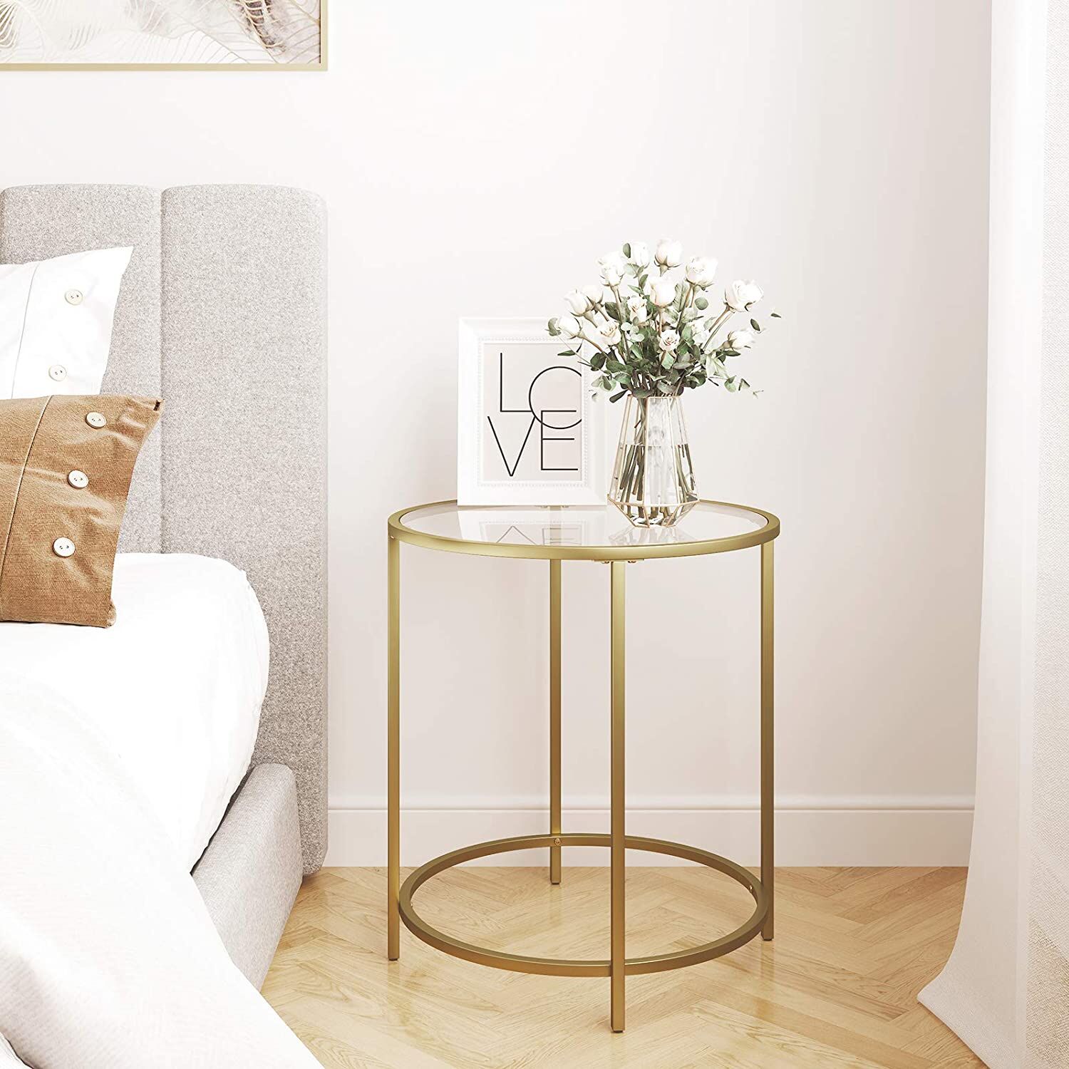 Bannaby Gold Round Side Table with Golden Metal Frame Robust and Stable Price