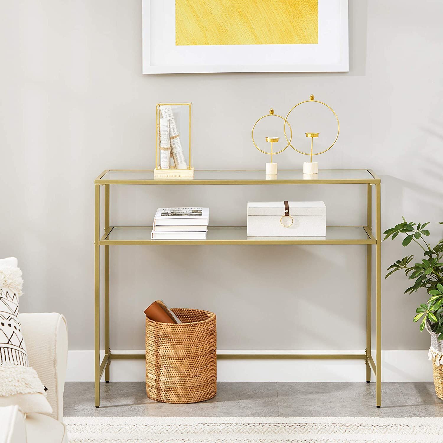 Console Table Metal Frame with 2 Shelves Adjustable Feet Price