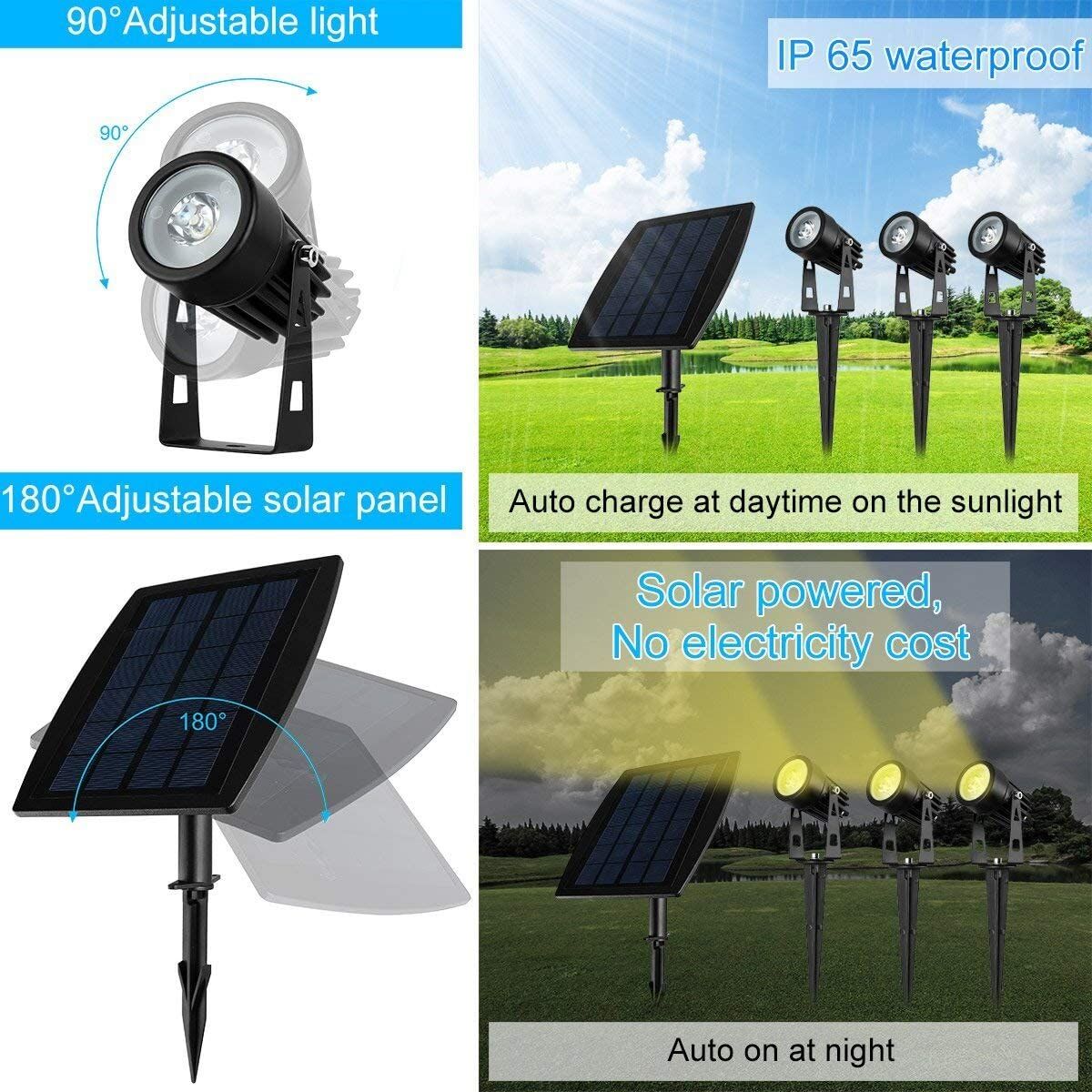 3 x LED Spotlights Powered Solar Garden Lights Outdoor Waterproof (Warm White) Price