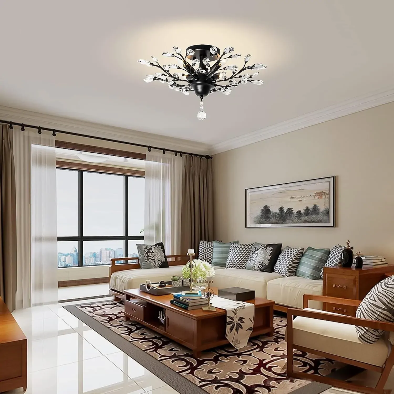 Crystal Chandelier LED Ceiling Light , 4 lights, Black Price