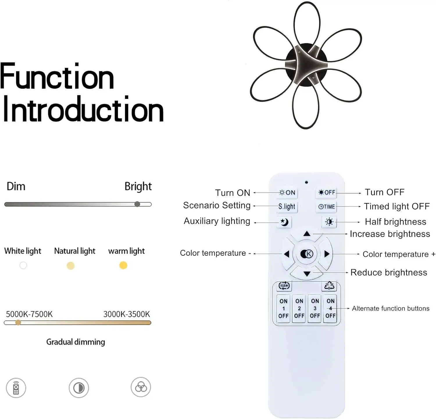 Modern LED Chandelier Flush Mount Lamp Remote Control (60cm) Price