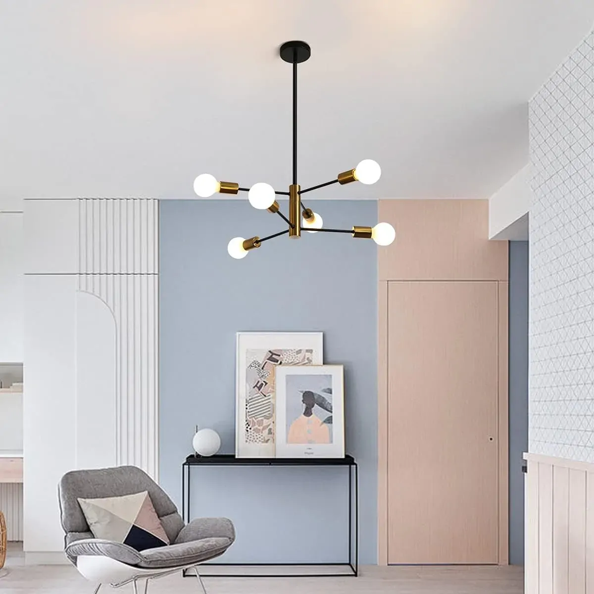 Sputnik Chandelier Modern Industrial, 6-Light , Black & Gold Price