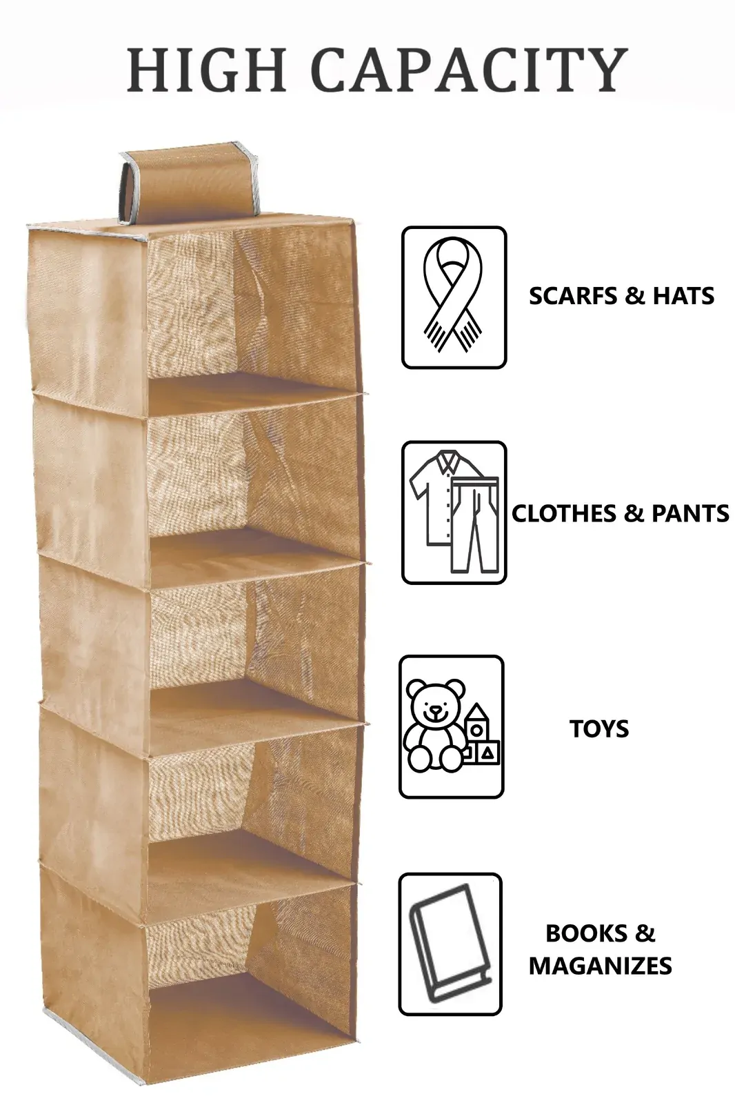 2 Pack 5-Tier Shelf Hanging Closet Organizer and Storage for Clothes (Beige) Price