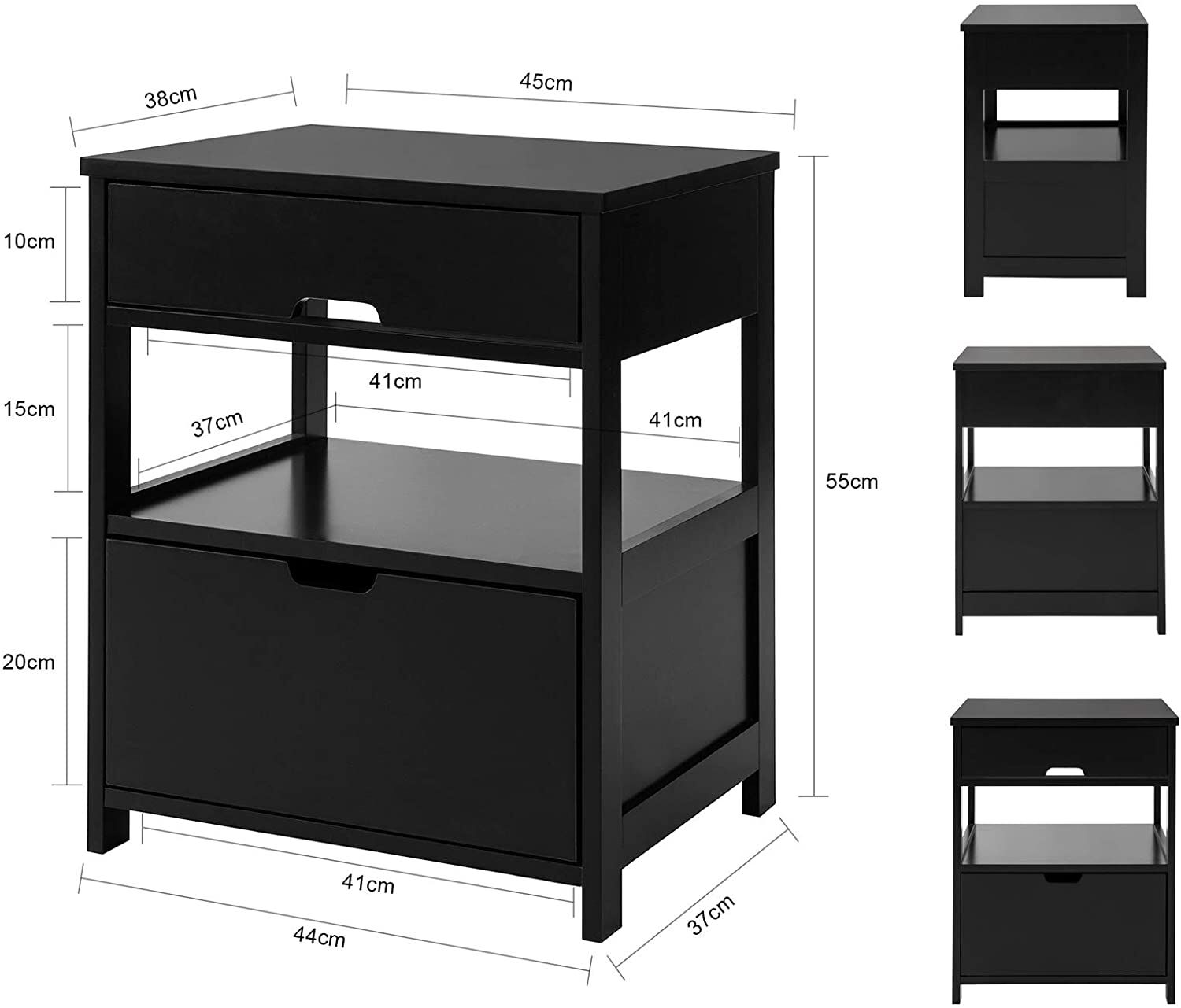 Parkland Black Bedside Table with 2 Drawers Price