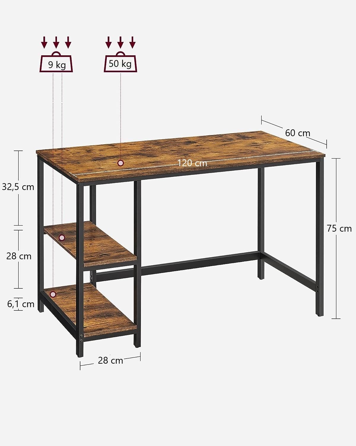 Computer Desk 2 Shelves Rustic, Brown Black Price