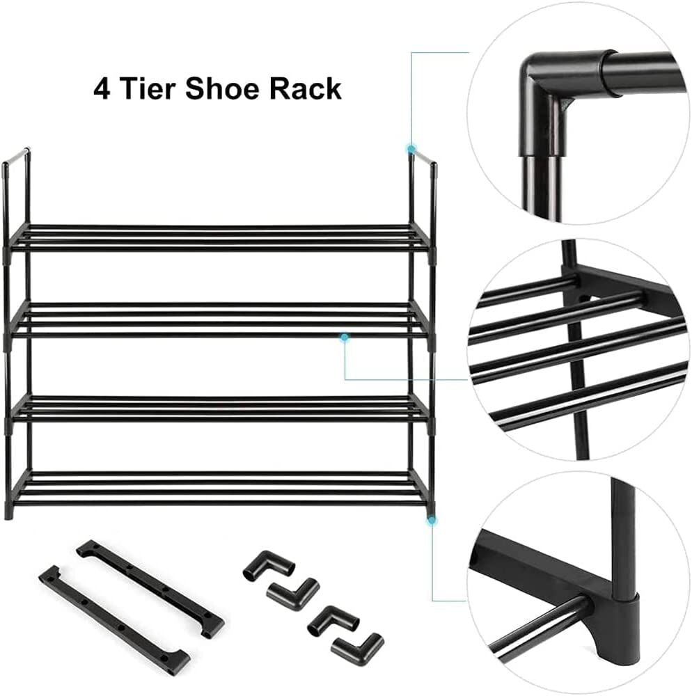 4-Tier Stainless Steel Shoe Rack Storage Organizer to Hold up to 15 Pairs of Shoes (55cm, Black) Price