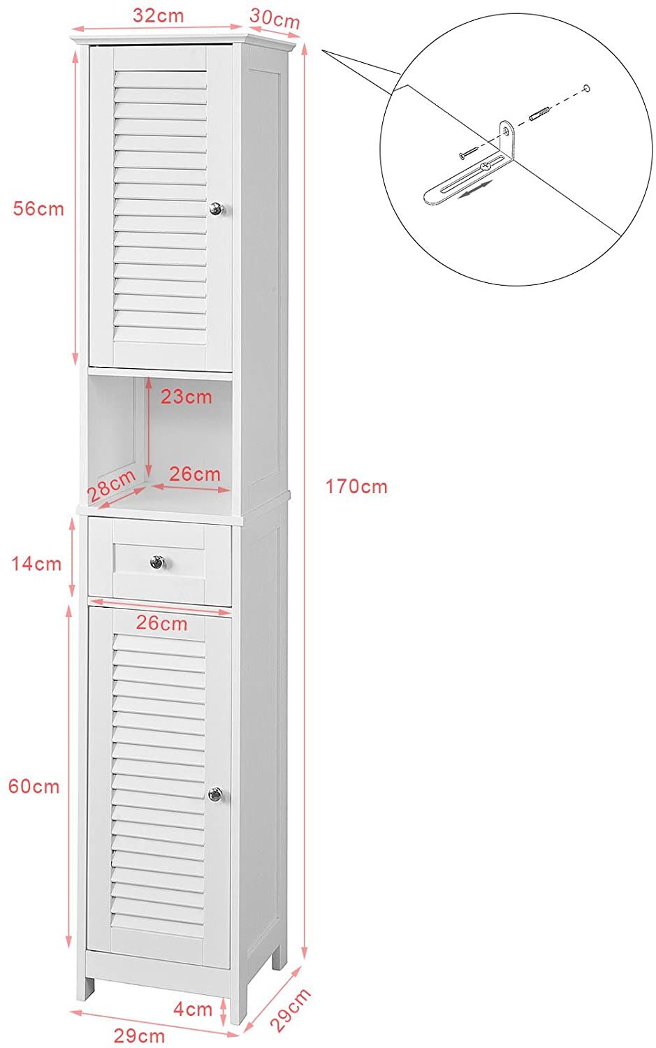 Freestanding Tall Bathroom Cabinet 170x32x30 cm Price